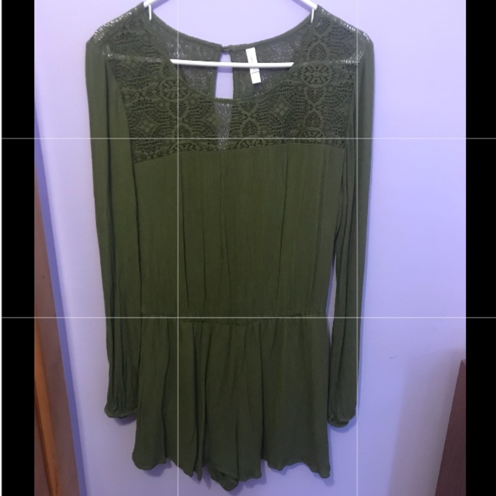 Dark green long sleeved romper